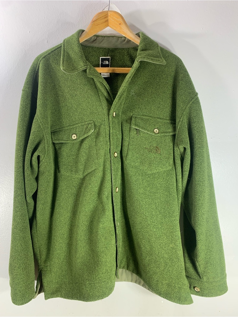 Thé North face mens large green  shirt jacket overshirt full button front